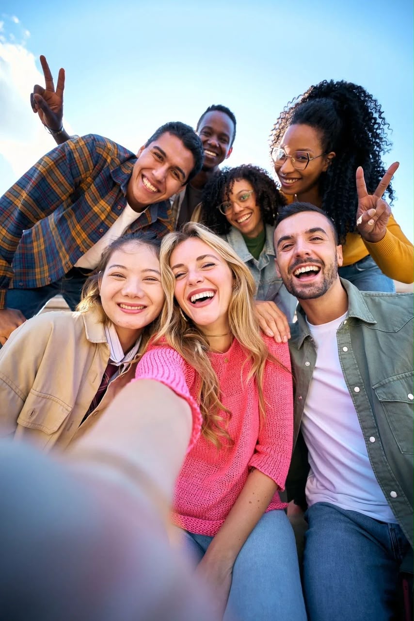 Groupe d'étudiants prenant un selfie